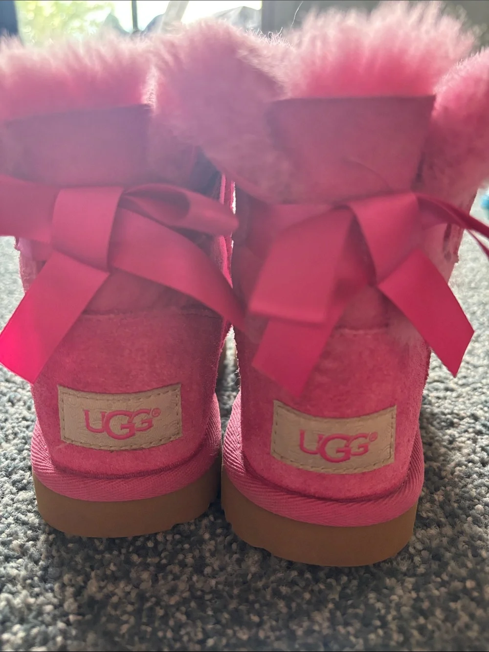 UGG Hot Pink Satin Bow Sheepskin Boots